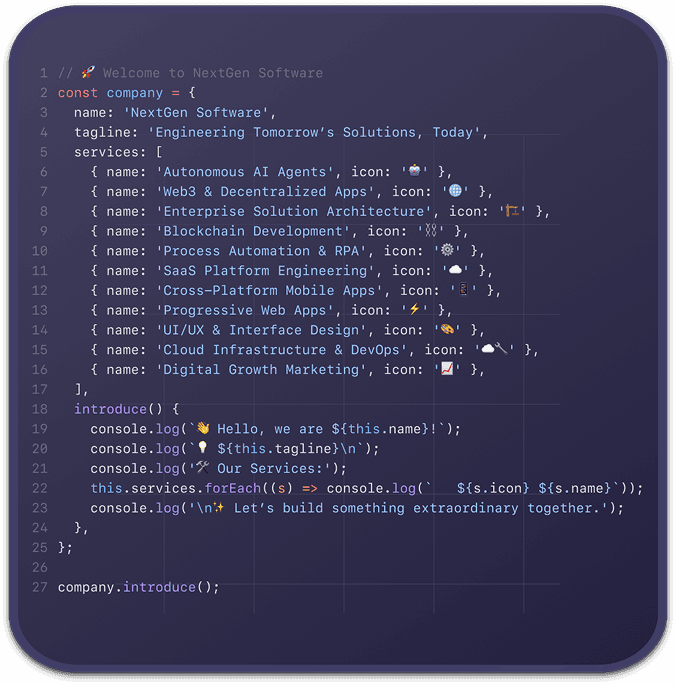 Code snippet showcasing NextGen Software services