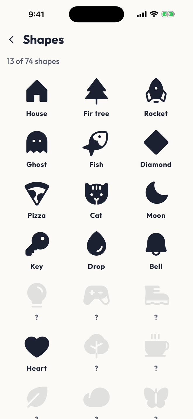 The Shapes collection: 13 of 74 shapes found