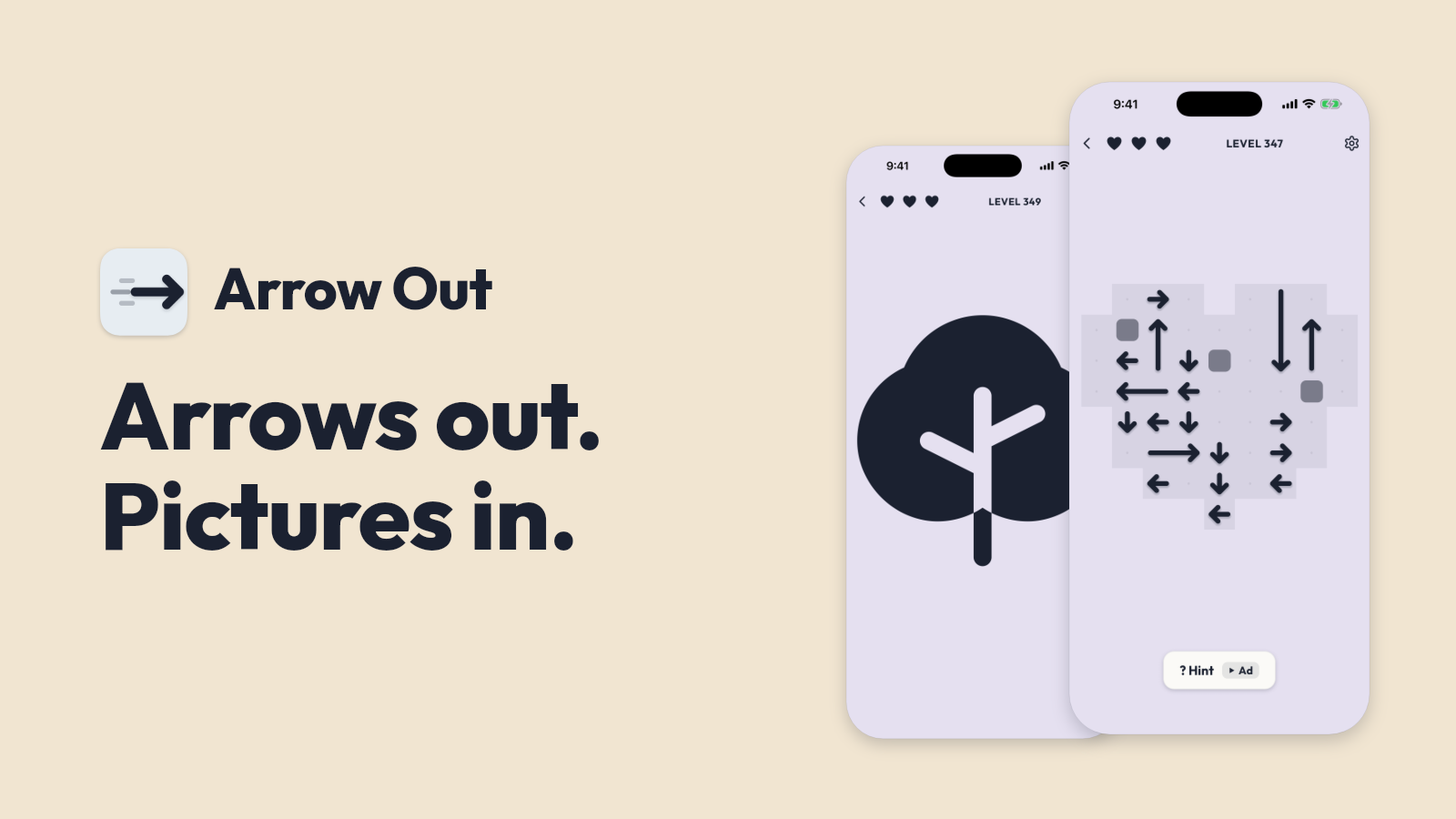 Arrow Out — app screens on iPhone